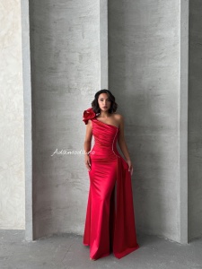 Rochie eleganta lunga din satin cu accesoriu pampon - Img 6