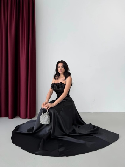 Rochie eleganta lunga din satin cu detalii florale - Img 2