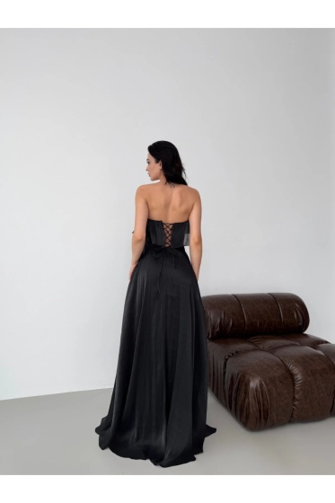 Rochie eleganta lunga din satin cu detalii volane - Img 4
