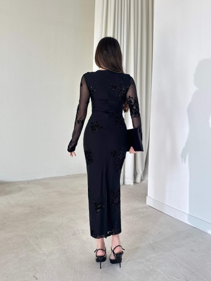 Rochie eleganta lunga din tull accesorizata cu paiete  - Img 3