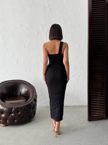 Rochie eleganta lunga din tull pe umar - Img 2
