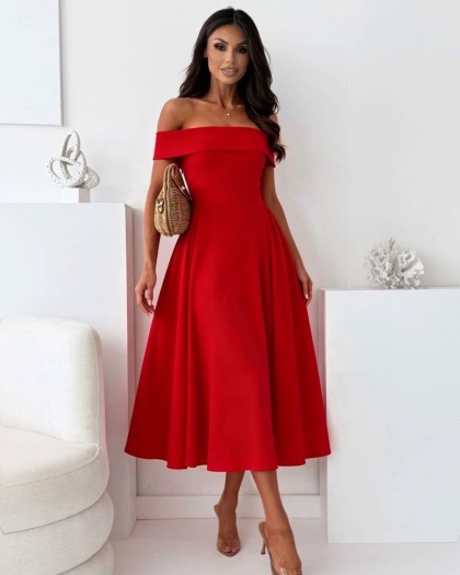 Rochie eleganta lunga pe umeri