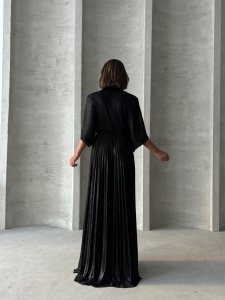 Rochie eleganta lunga plisata cu aspect lucios - Img 2