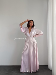 Rochie eleganta lunga plisata cu aspect lucios - Img 8