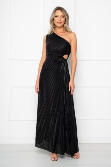 Rochie eleganta lunga plisata cu aspect lucios