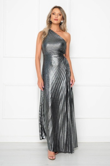 Rochie eleganta lunga plisata cu aspect lucios