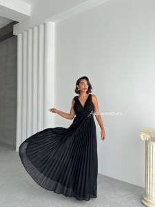 Rochie eleganta lunga plisata cu insertii sclipitoare - Img 6