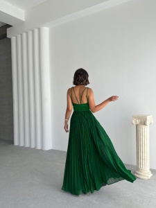 Rochie eleganta lunga plisata cu insertii sclipitoare - Img 2