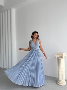 Rochie eleganta lunga plisata cu insertii sclipitoare - Img 5