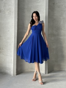Rochie eleganta midi din voal cu accesorizata cu pampon - Img 2