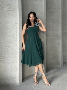 Rochie eleganta midi din voal cu accesorizata cu pampon - Img 2