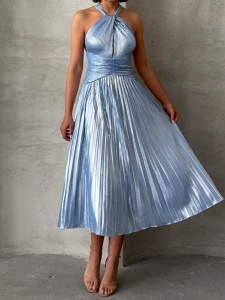 Rochie eleganta plisata cu aspect lucios - Img 2