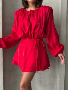 Rochie eleganta scurta cu maneca lunga si cordon in talie - Img 1