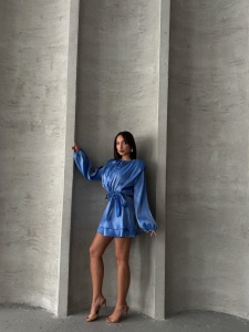 Rochie eleganta scurta cu maneca lunga si cordon in talie - Img 6