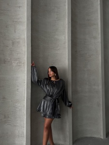Rochie eleganta scurta cu maneca lunga si cordon in talie - Img 4