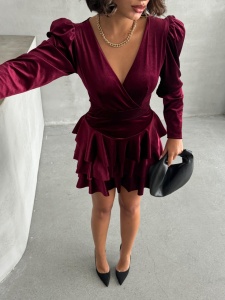 Rochie eleganta scurta din catifea cu volane - Img 3