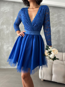 Rochie eleganta scurta din dantela si tul - Img 5
