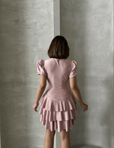 Rochie eleganta scurta din lycra cu volane si strasuri - Img 2