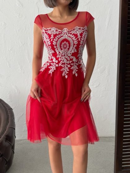 Rochie eleganta scurtă din tull cu insertii argintii - Img 2