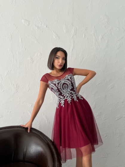 Rochie eleganta scurtă din tull cu insertii argintii - Img 5