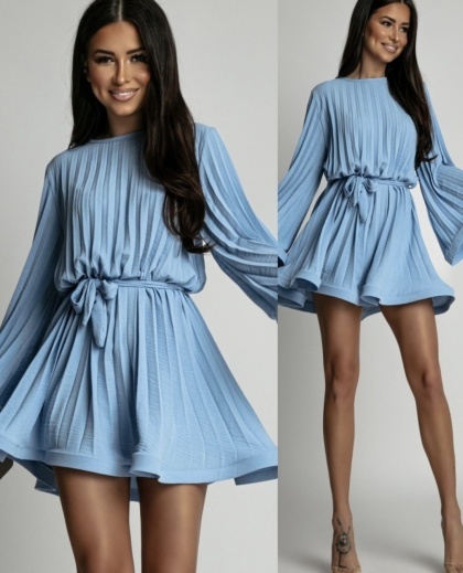 Rochie eleganta scurta plisata cu maneca tip clopot - Img 5