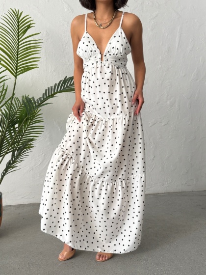 Rochie lunga cu imprimeu buline  - Img 3