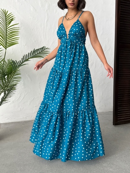Rochie lunga cu imprimeu buline - Img 6