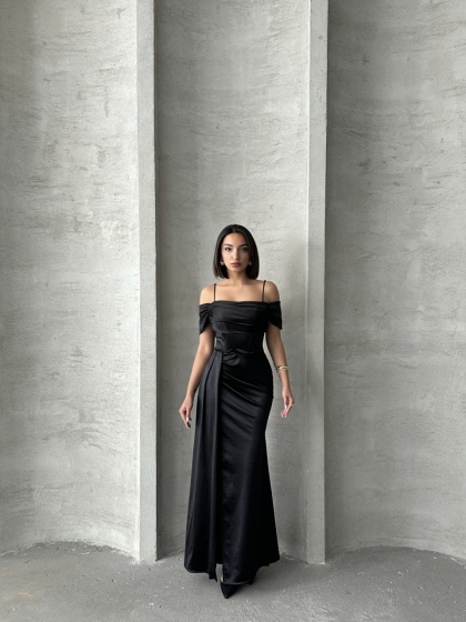 Rochie lunga din satin cu bretele - Img 6