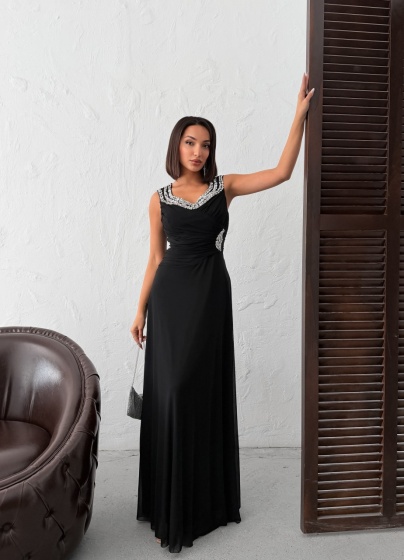 Rochie lunga din tull accesorizata cu strasuri - Img 4