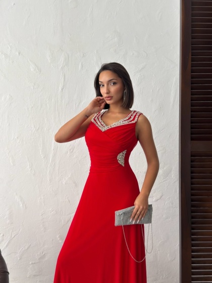 Rochie lunga din tull accesorizata cu strasuri - Img 7