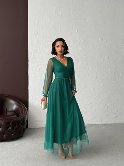 Rochie lunga din tull cu accesoriu in talie - Img 5