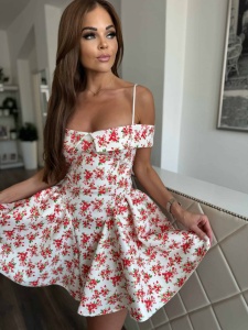 Rochie scurta cu imprimeu floral cu bretele - Img 1