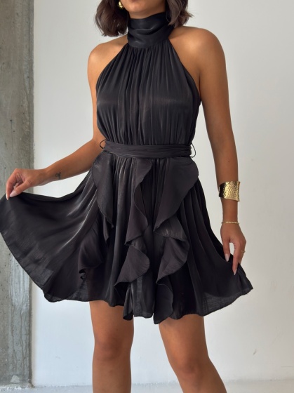 Rochie scurtă elegantă din satin cu falduri - Img 6