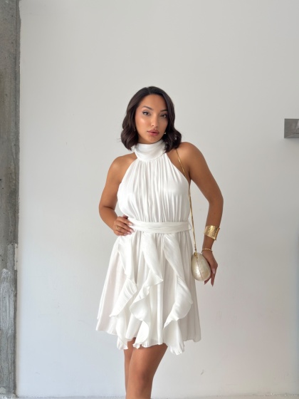 Rochie scurtă elegantă din satin cu falduri