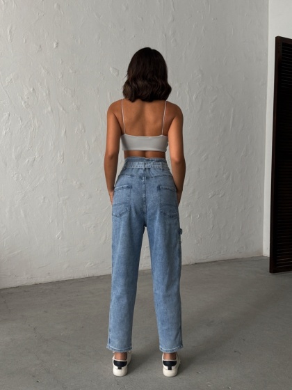 Blugi dama cu talie inalta cu accesoriu curea - Img 2