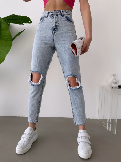 Blugi dama mom fit cu rupturi - Img 1