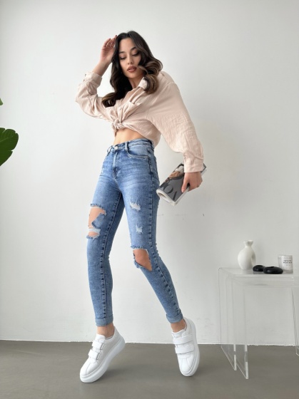 Blugi dama skinny cu rupturi - Img 3