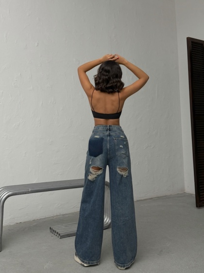 Blugi evazati cu rupturi la spate - Img 5