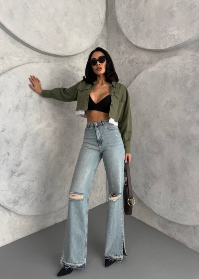 Blugi evazati cu rupturi si tiv nefinisat - Img 5