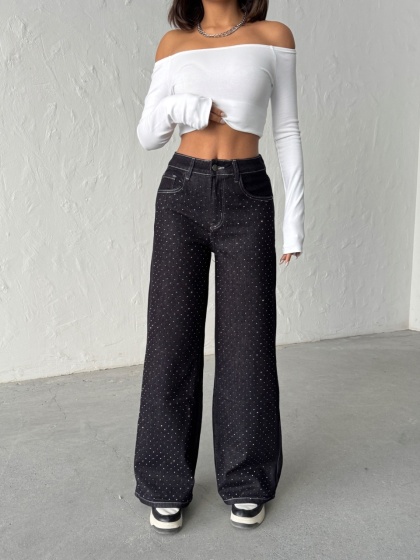 Blugi evazati elastici accesorizati cu strasuri - Img 4
