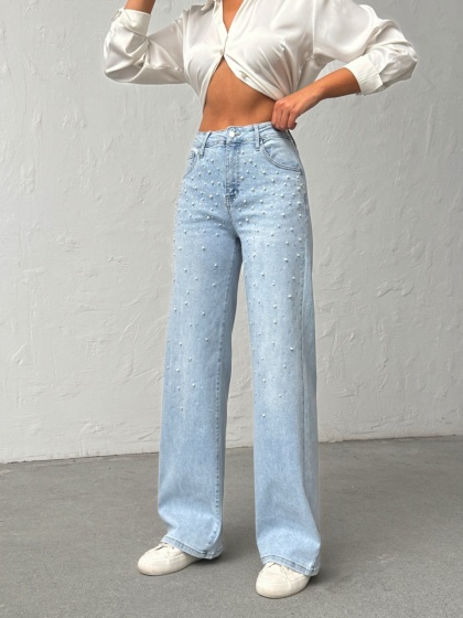 Blugi evazati elastici cu perle - Img 3