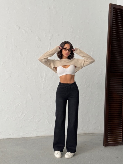 Blugi evazati elastici cu talie asimetrica - Img 7