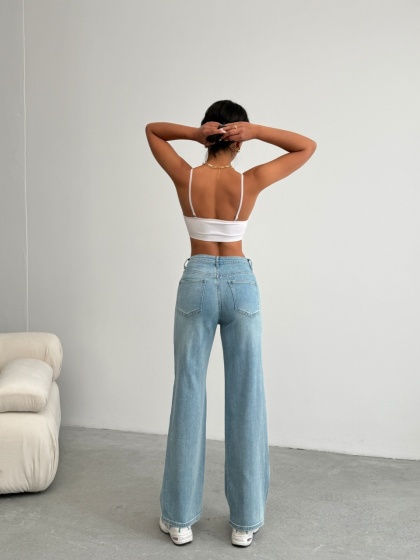 Blugi evazati elastici strasuri si design fluturi - Img 2