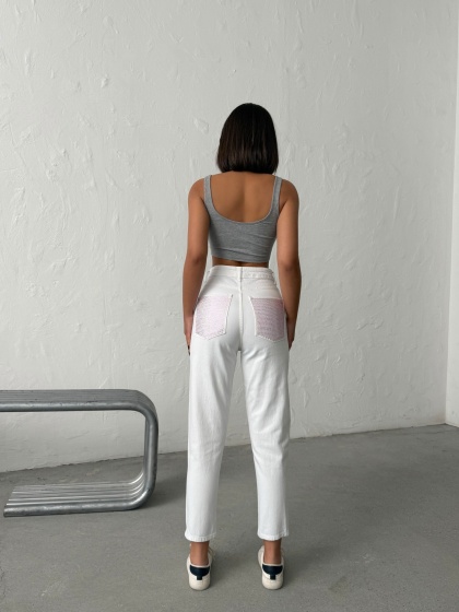 Blugi mom fit cu detalii strălucitoare - Img 7