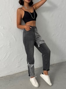 Blugi mom fit cu taietura asimetrica - Img 3