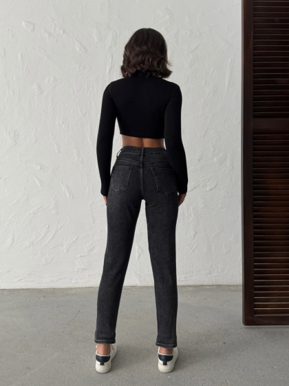 Blugi mom fit elastici cu miici rupturi - Img 2