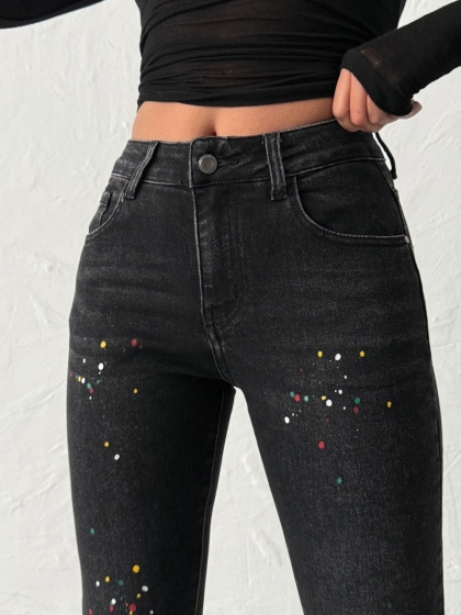 Blugi mom fit elastici cu stropi de vopsea - Img 2