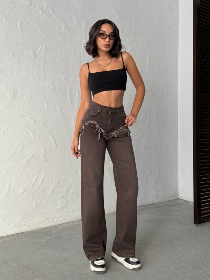 Blugi wide leg cu abraziuni în față - Img 7