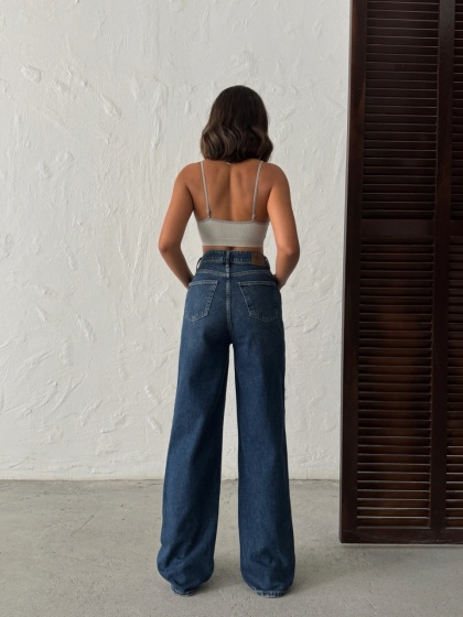 Blugi wide leg cu abraziuni pe lateral - Img 4