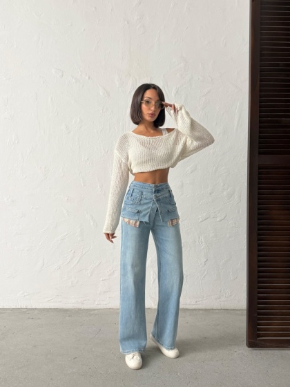 Blugi wide leg cu accesoriu tip fusta - Img 6